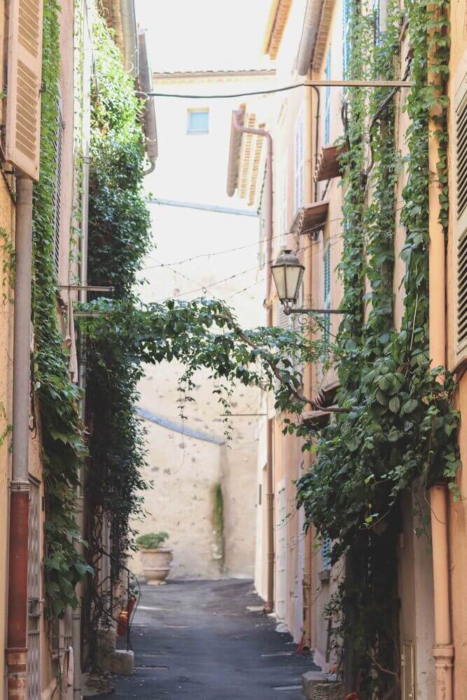 St Tropez - small alleyway lines with foliage