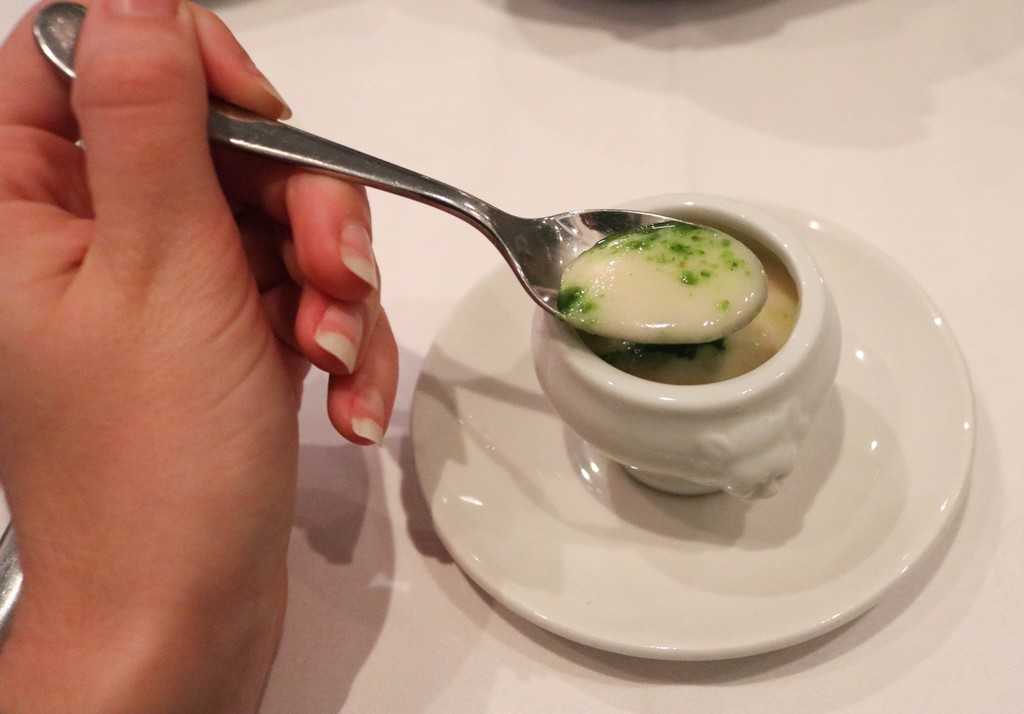 Alba Restaurant Review - a spoonful of creamed clarion in small china bowl